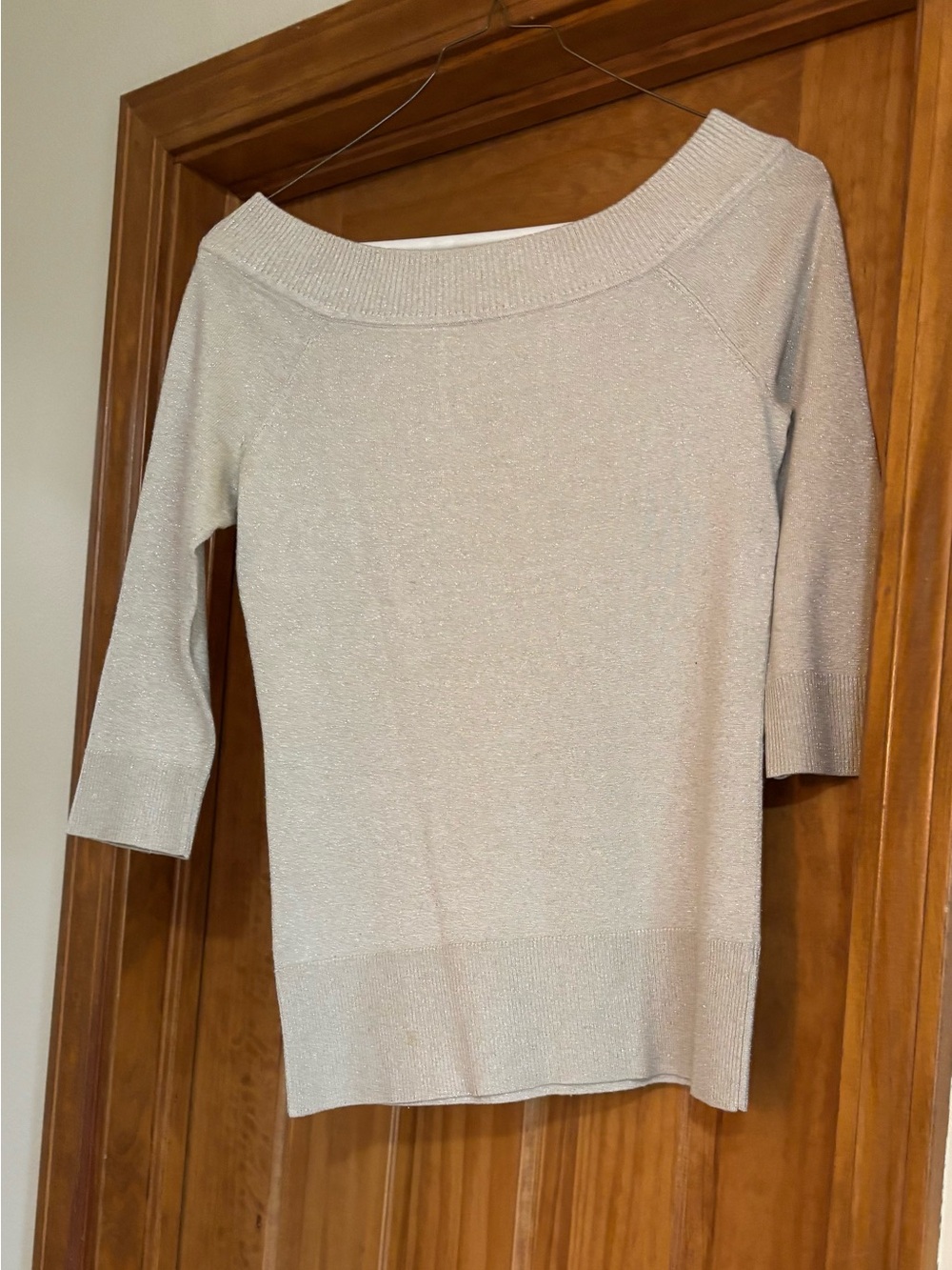 White House Black Market Cream Off-the-Shoulder gold Metallic Sweater
